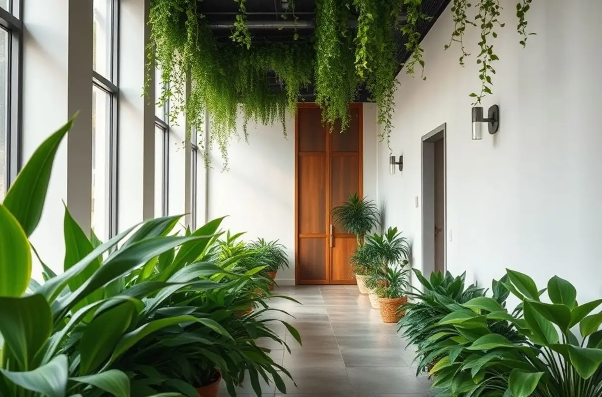 Ambiente acolhedor com plantas que representam saúde natural.