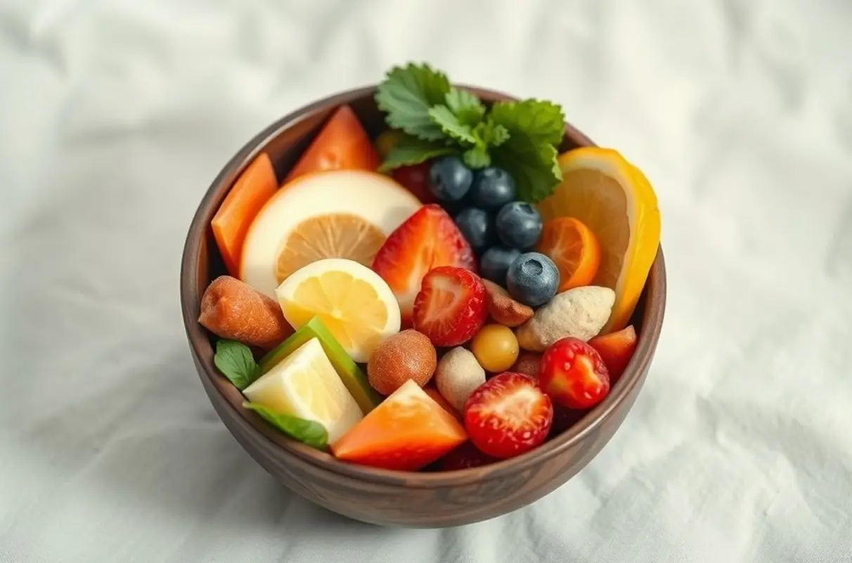 Bowl de alimentos coloridos e saudáveis para saúde mental