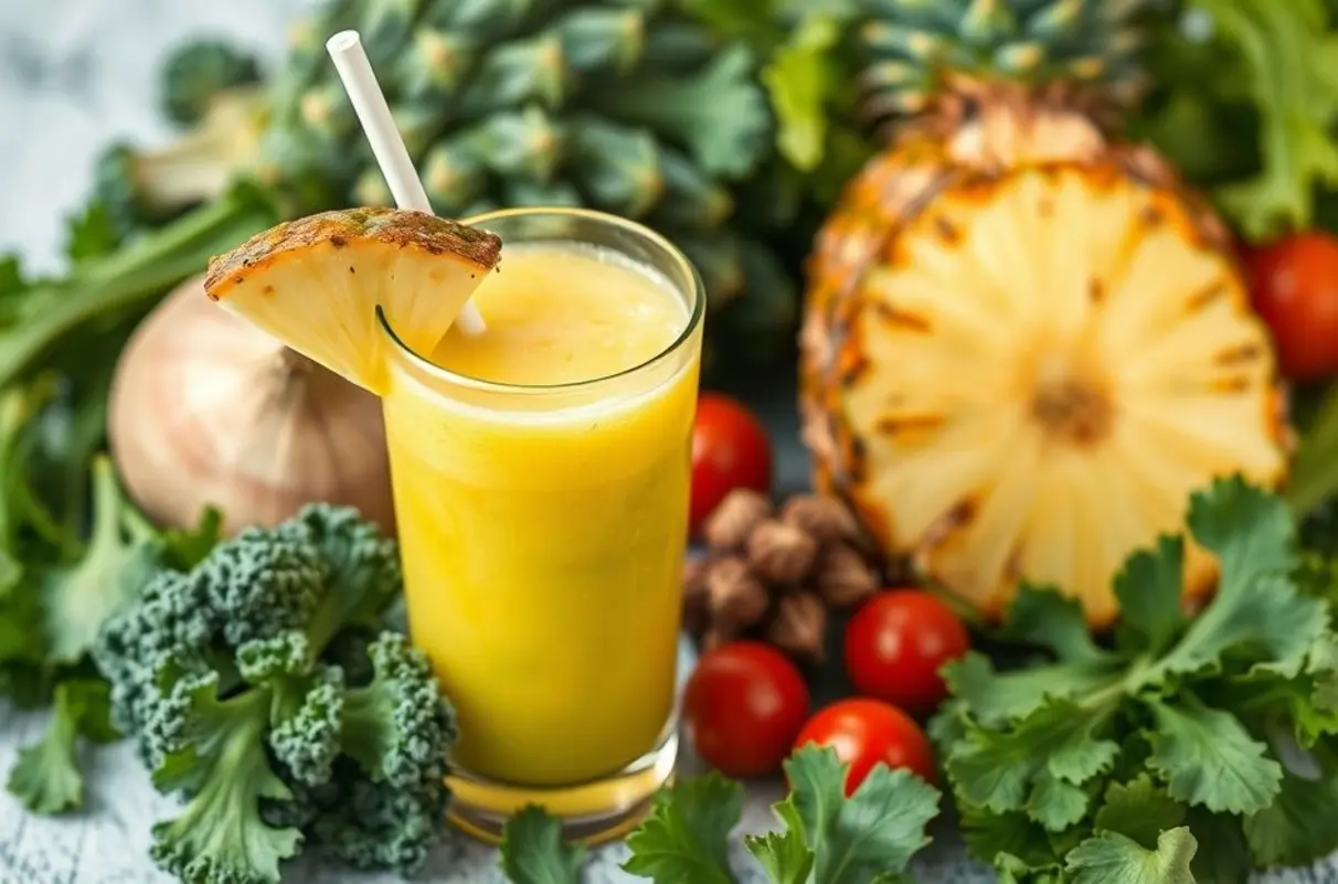 Capa ilustrativa do artigo sobre os benefícios do suco de abacaxi com couve