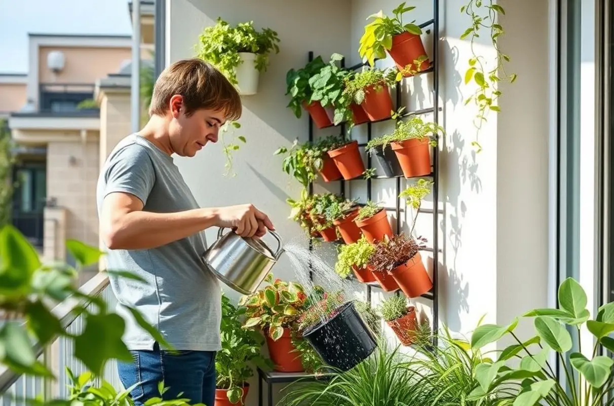 Cultivo de horta vertical em apartamento iluminado