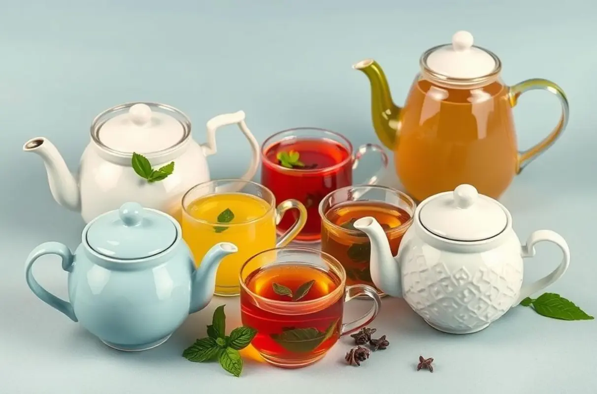 Representação artística de várias opções de chás detox.