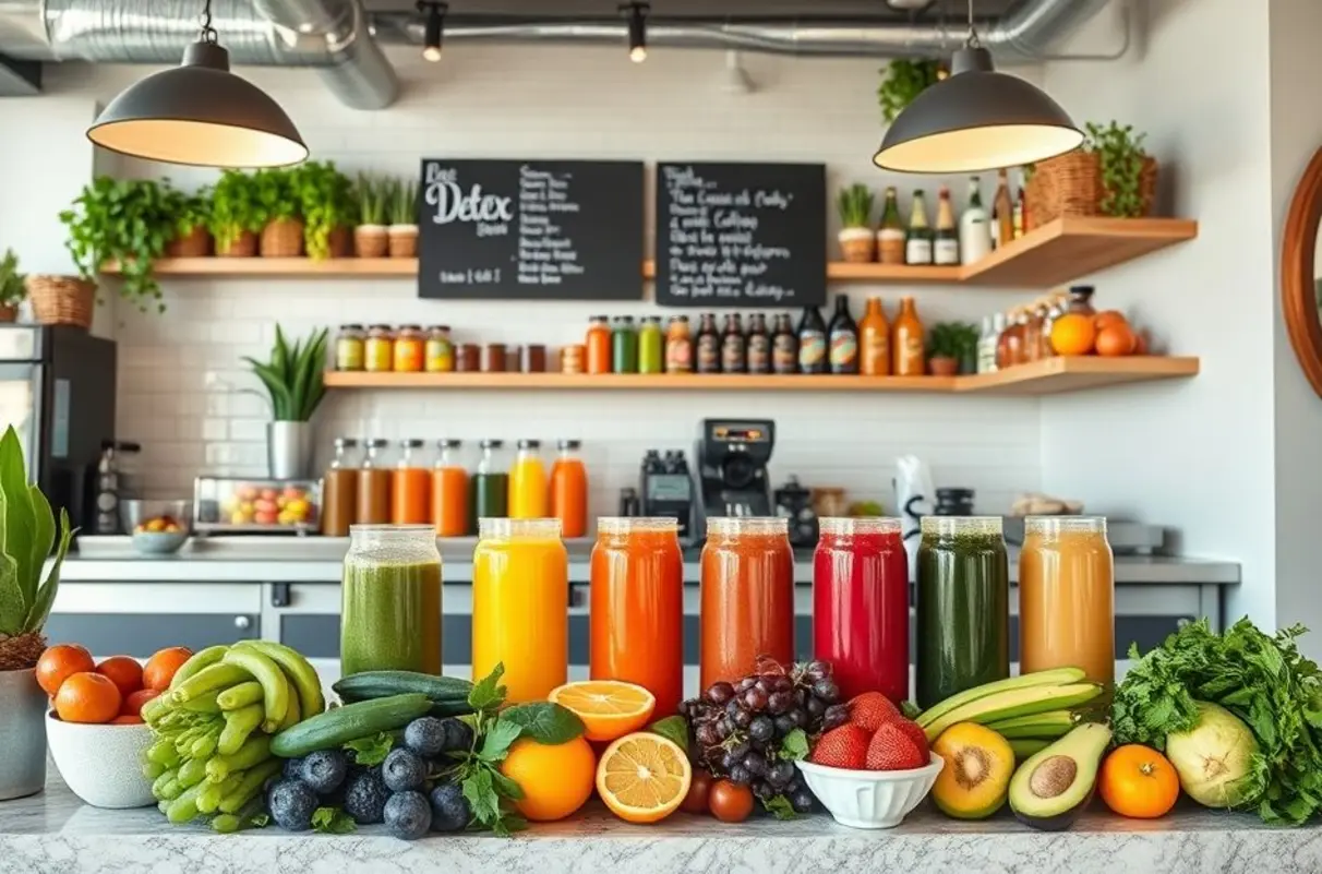 Imagem de um bar de sucos detox com vários sabores