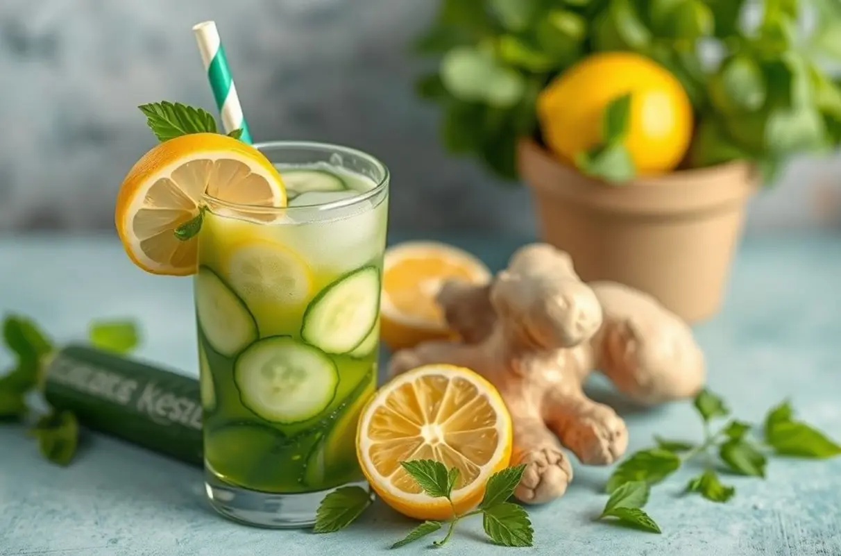 Suco detox de pepino, limão e gengibre