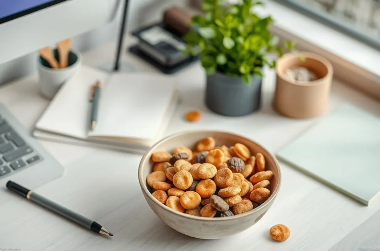 Espaço de trabalho inspirador com lanches saudáveis