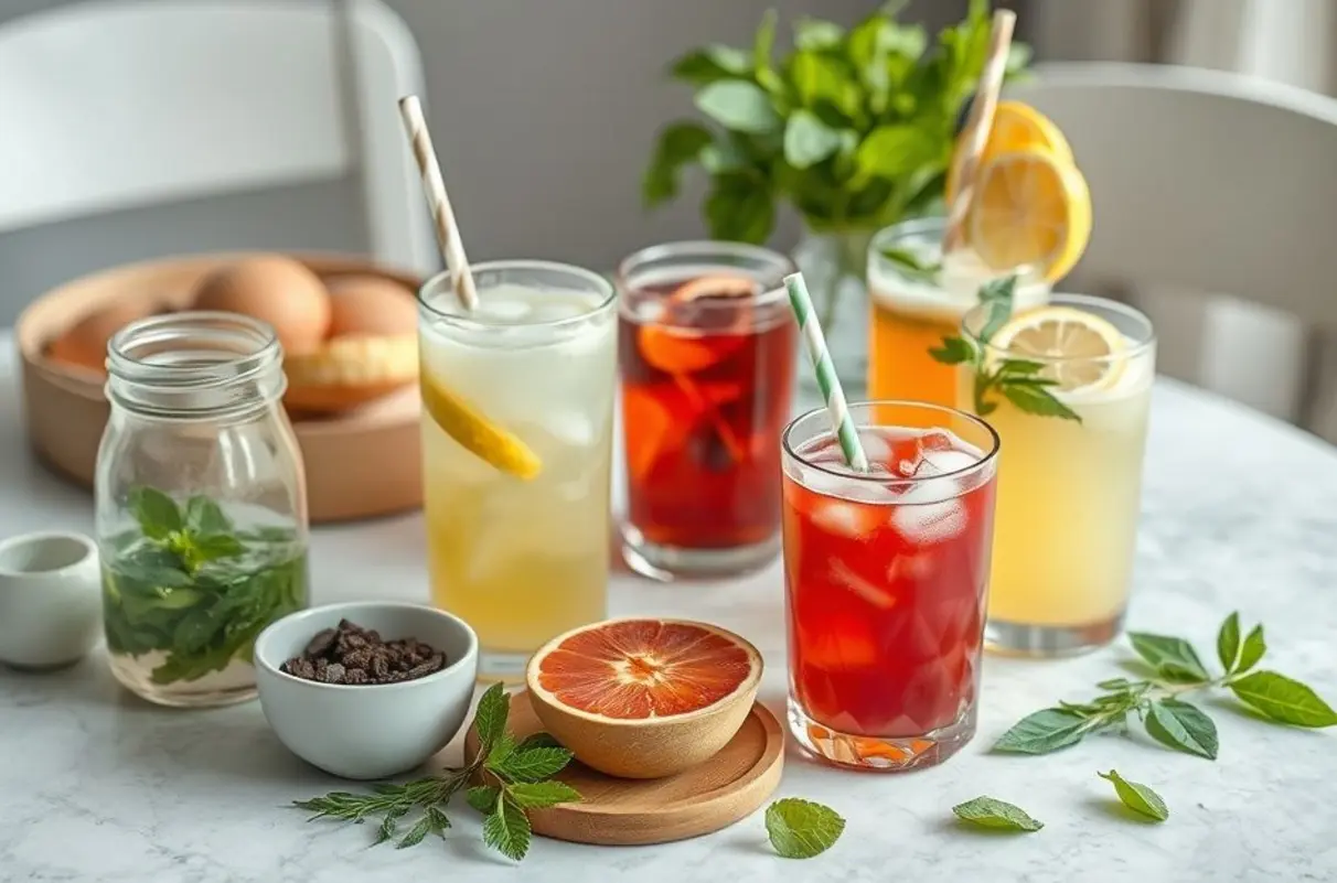 Serene table set showcasing various detox drinks and their fresh ingredients