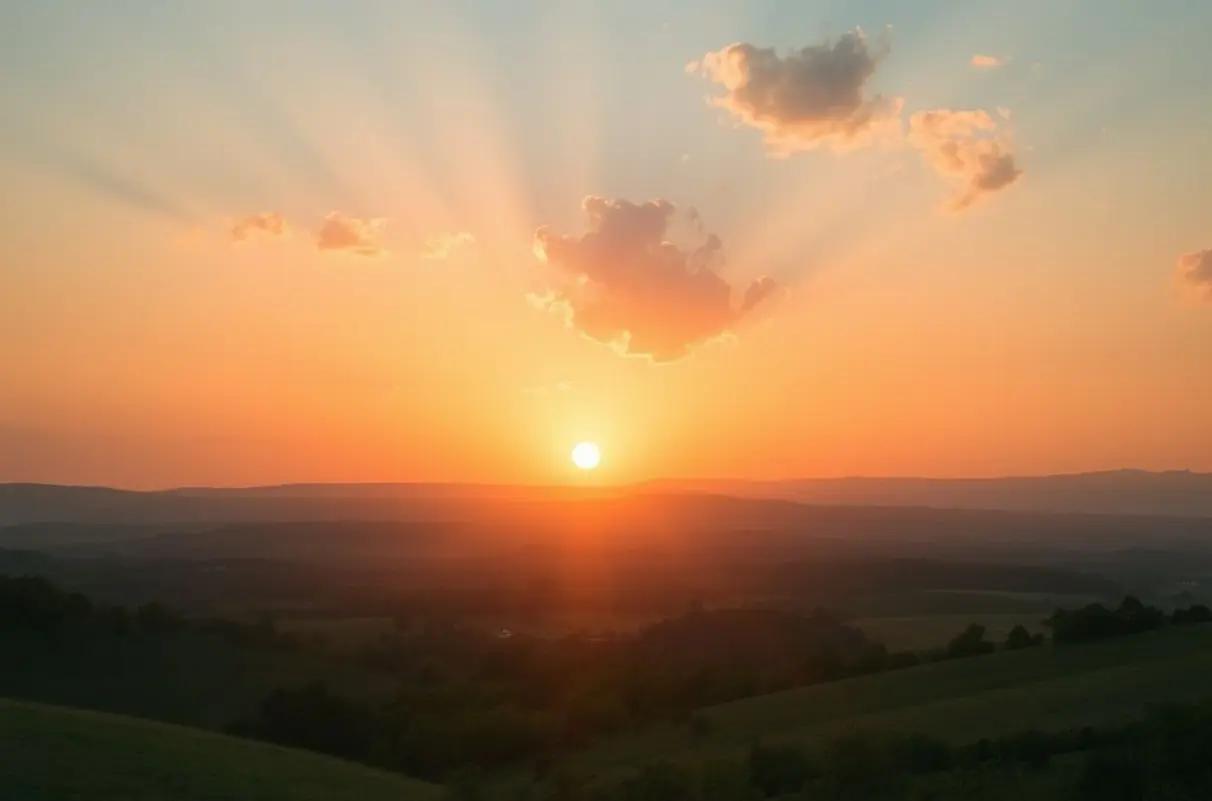 Um nascer do sol sobre uma paisagem tranquila representando um novo começo