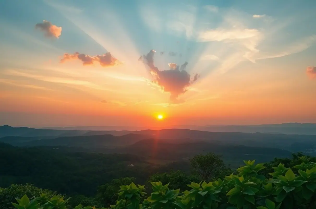 Uma bela paisagem ao amanhecer representando energia e saúde.