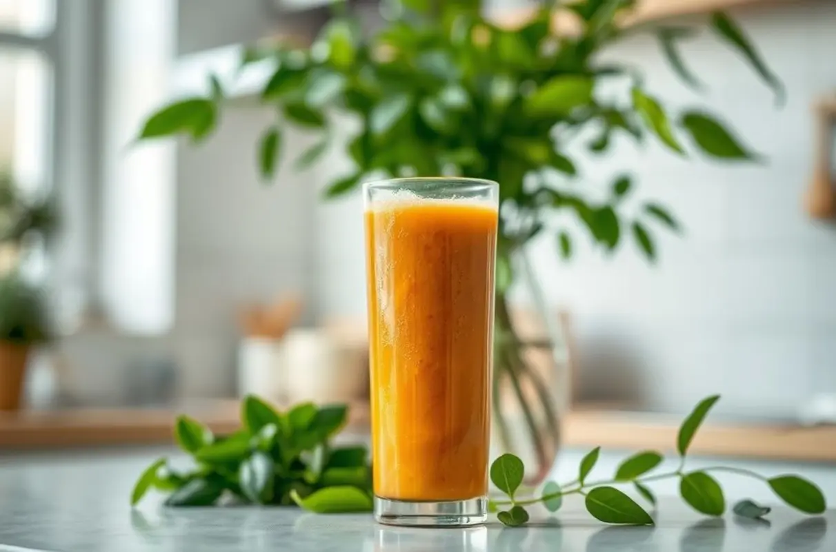 Copo de suco detox em uma cozinha tranquila